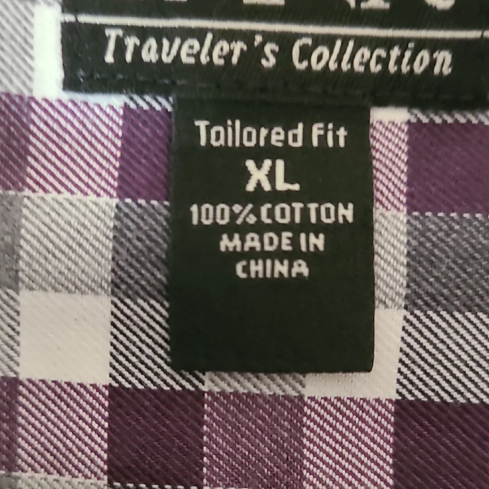 Jos A Bank Men's Purple and Gray Plaid Long Sleeve Button‎ Down Shirt - Size XL